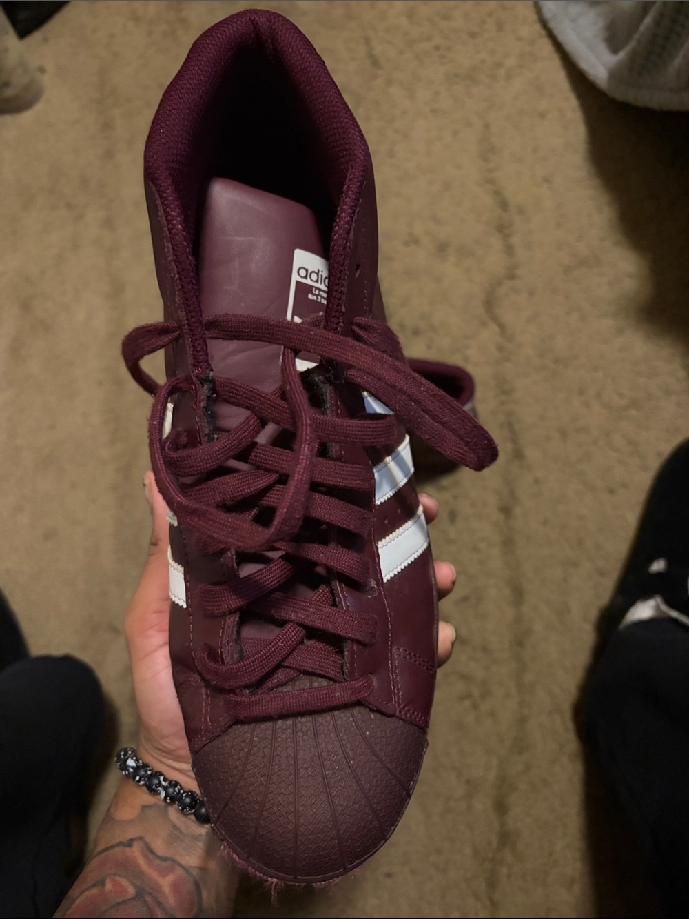adidas Burgundy Sneakers with White Stripes - Picture 2 of 4